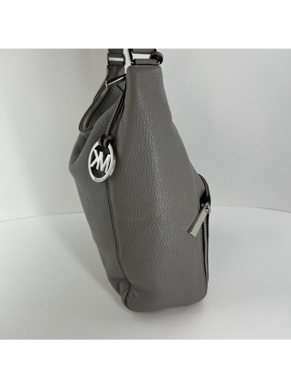 Michael Kors Sloan Hobo Shoulder Bag Womens Turn Lock Pockets Leather Gray Black - Picture 4 of 13